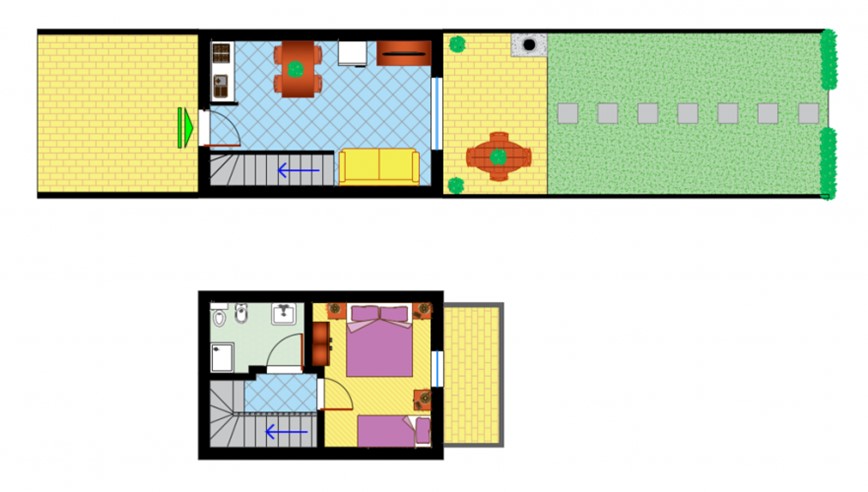 Bilo plánek apartmánu s terasou, Aparthotel Marco Polo Villagio, Bibione, Itálie, KM TRAVEL
