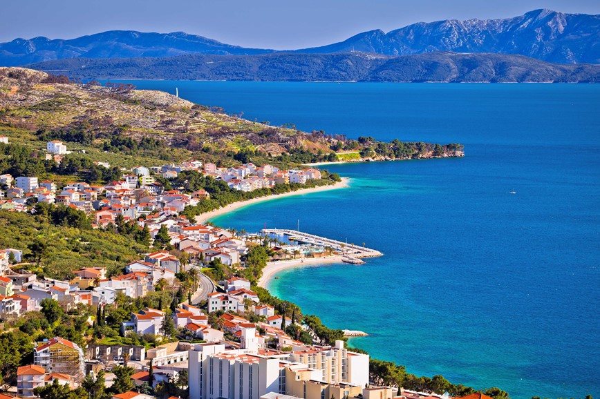 View of Tucepi waterfront in Makarska riviera, Dalmatia region of Croatia