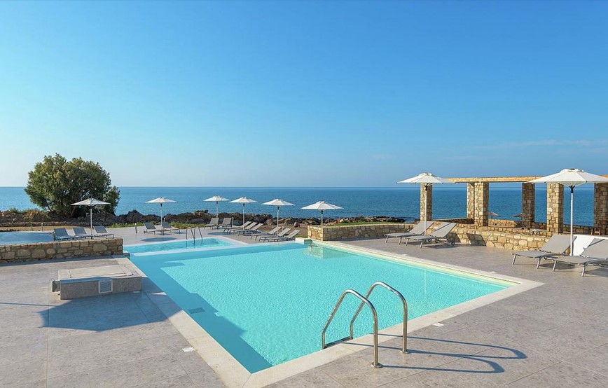 Výhled od bazénu na moře, hotel Sunrise, Pefkos, Rhodos, Řecko, KM TRAVEL