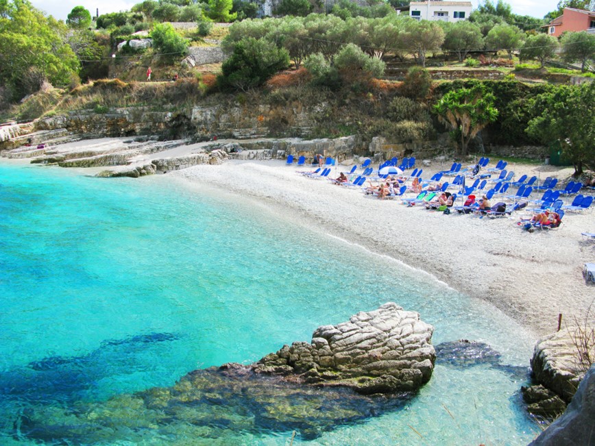 KM TRAVEL kassiopi blue lagoon beach coast in the ionian sea landscape on Corfu island 