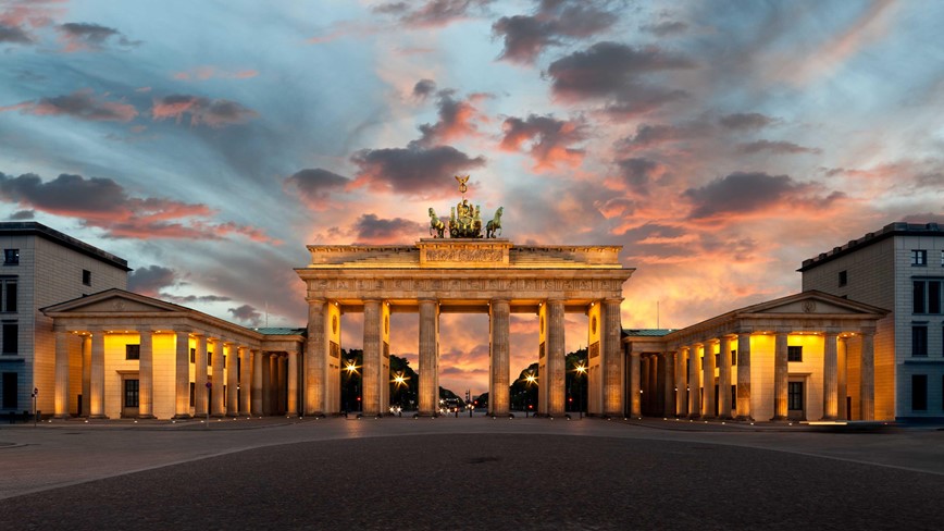 Berlin, Brandenburg Gate at sunset